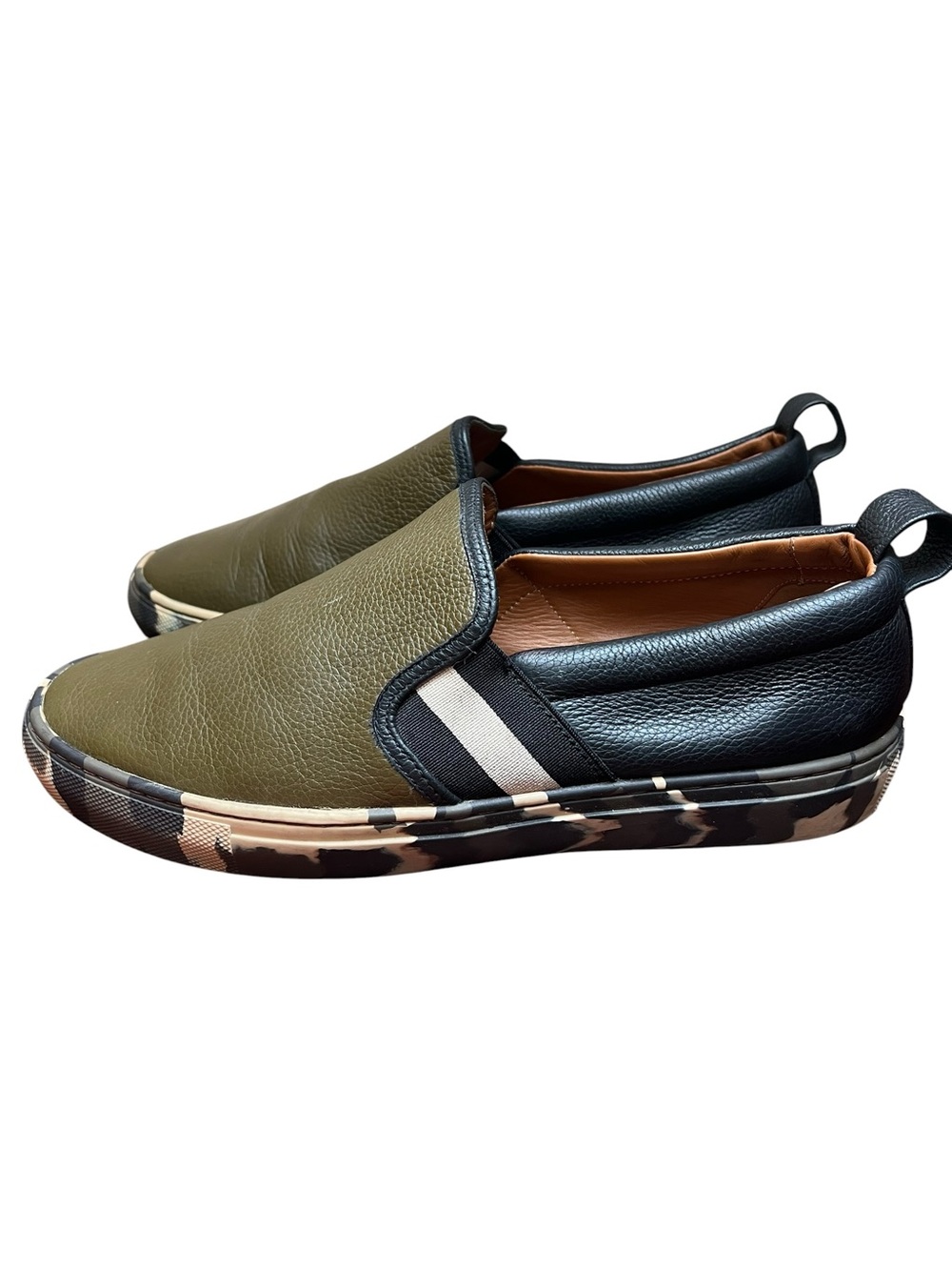 Bally Herald T8D Men’s 8D Leather Slip On Sneakers Olive Green Black Camouflage